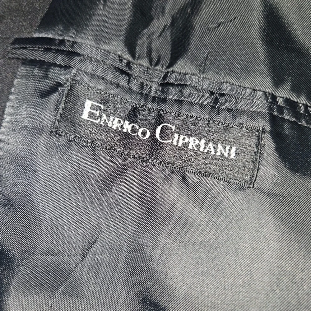 VTG Enrico Cipriani Double Breasted Wool Blazer Jacket Black Sz 44